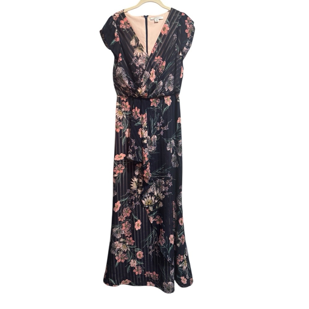 Kay Unger Ricarda Navy Floral Maxi Gown Chiffon Mother Of The‎ Bride Wedding 4 - Picture 4 of 6